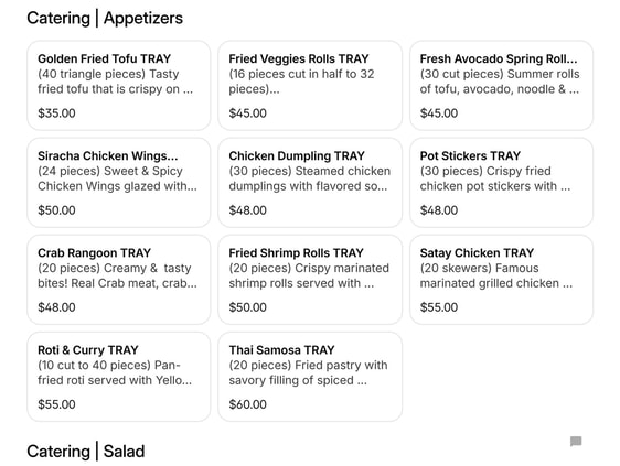 Thai Taste Catering Menu